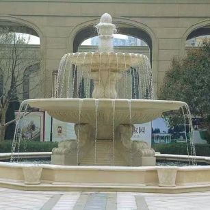 柳州 黄金麻花岗岩异型加工——户外庭院石雕流水喷泉