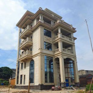 柳州 黄金麻花岗岩石材别墅外墙干挂搭配（雕花栏杆花瓶柱门楼罗马柱）