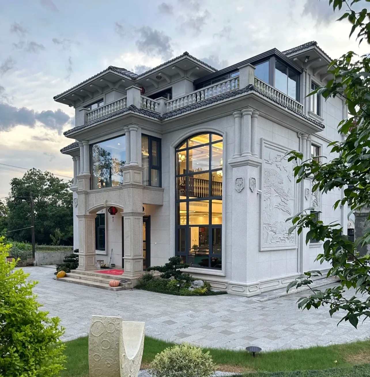 柳州 白麻花岗岩私人别墅干挂石材豪华定制