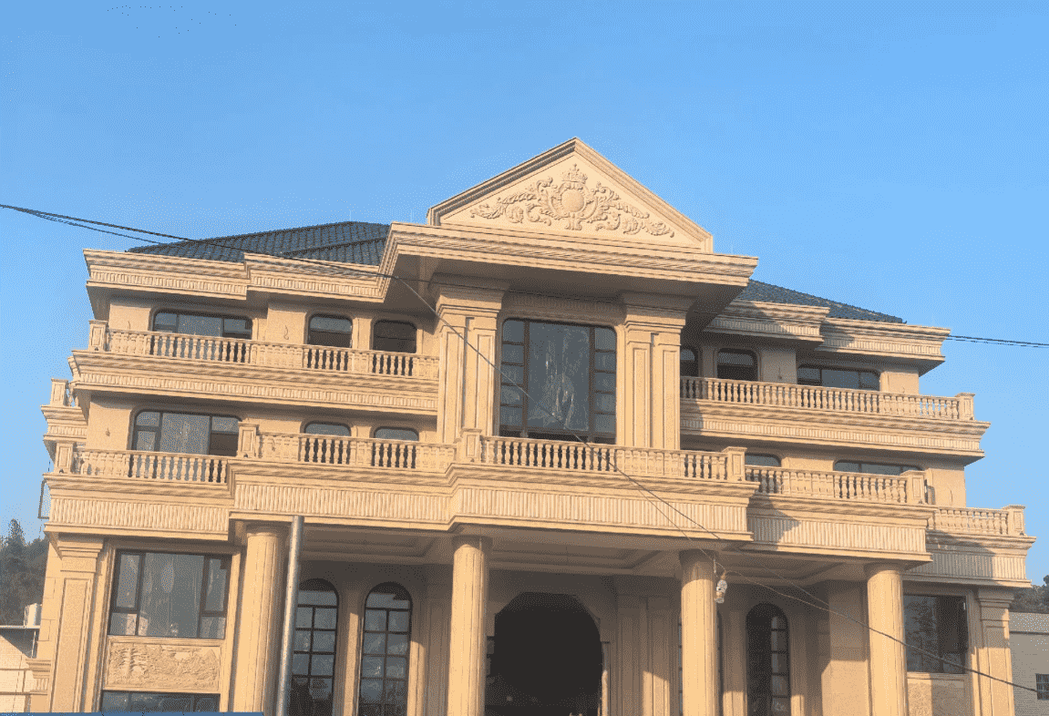 柳州黄金麻别墅外墙干挂石材效果示例