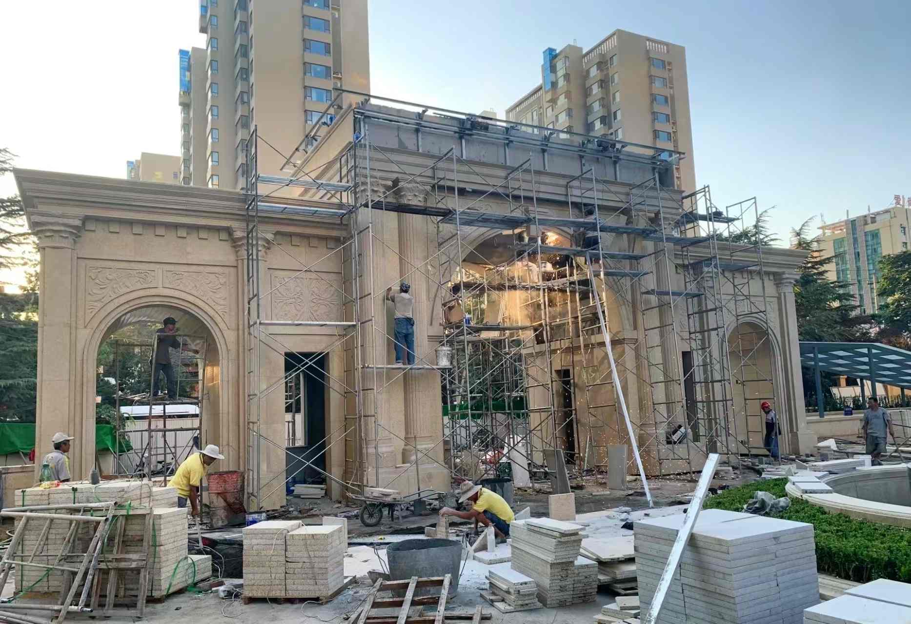 柳州 黄金麻荔枝面花岗岩小区门楼外墙干挂