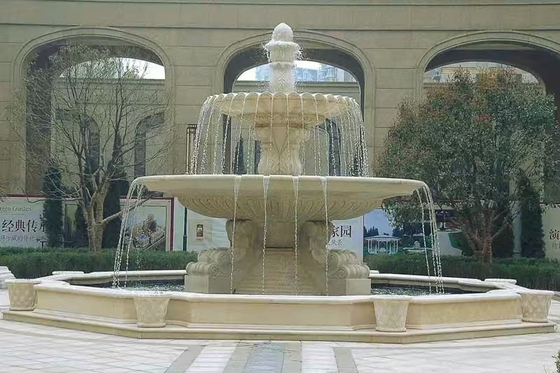 柳州 黄金麻花岗岩异型加工——户外庭院石雕流水喷泉