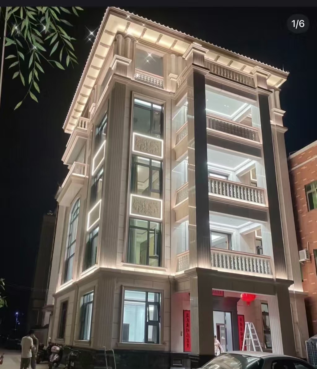 柳州 芝麻白花岗岩别墅外墙夜间效果